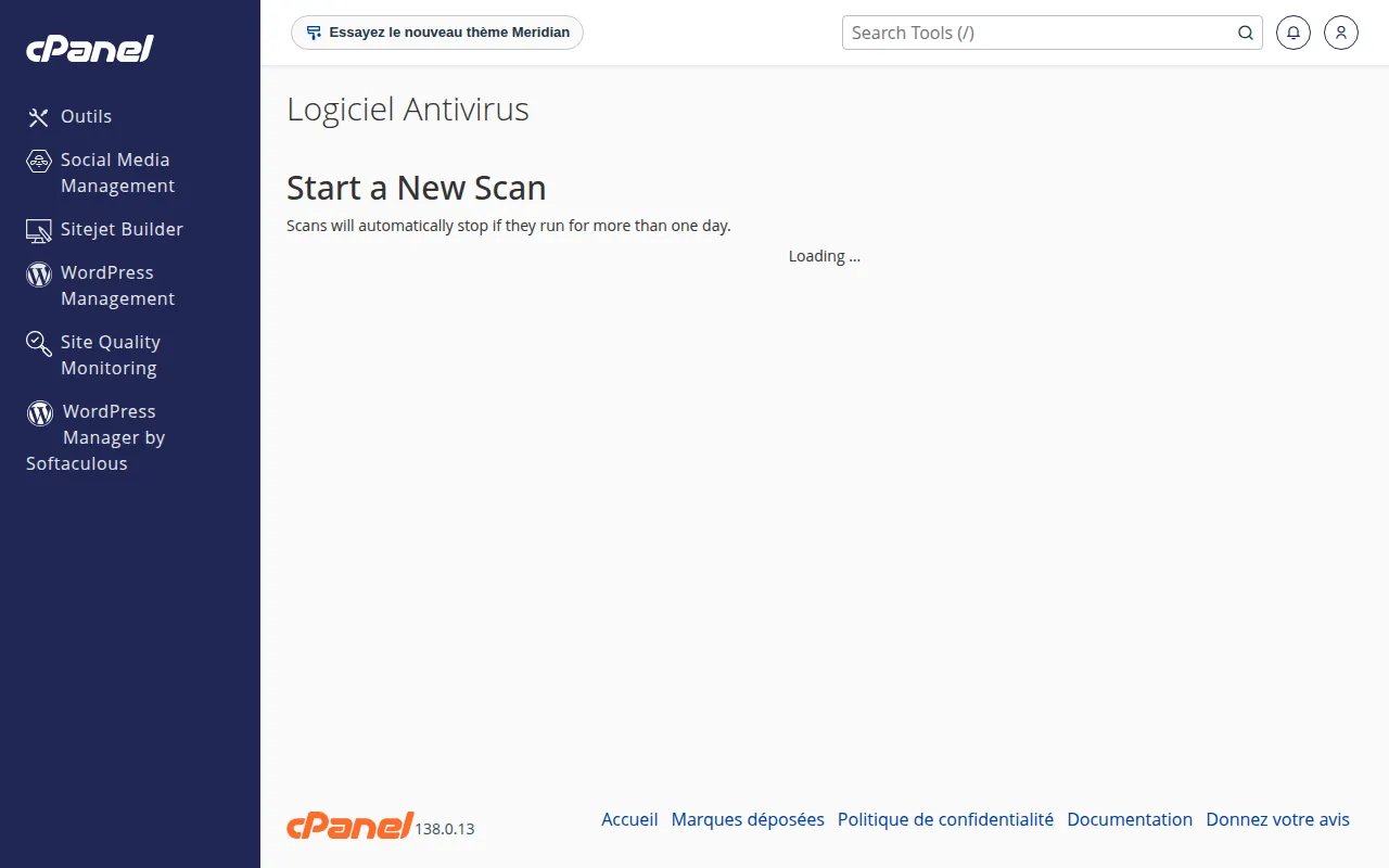 Interface de l'outil Logiciel antivirus dans cPanel
