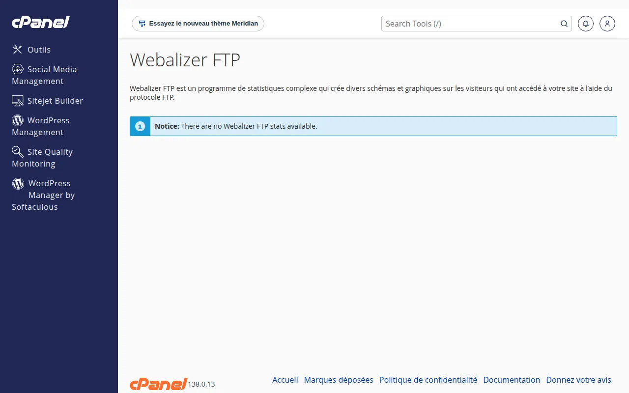 Interface de l'outil Webalizer FTP dans cPanel