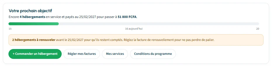 Bloc Votre prochain objectif avec la barre de progression