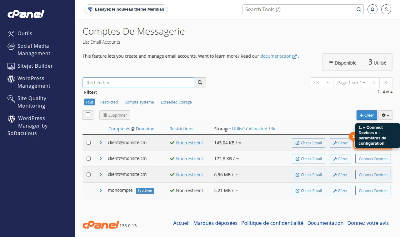 Pour resynchroniser une boîte, reconfigurez-la en IMAP