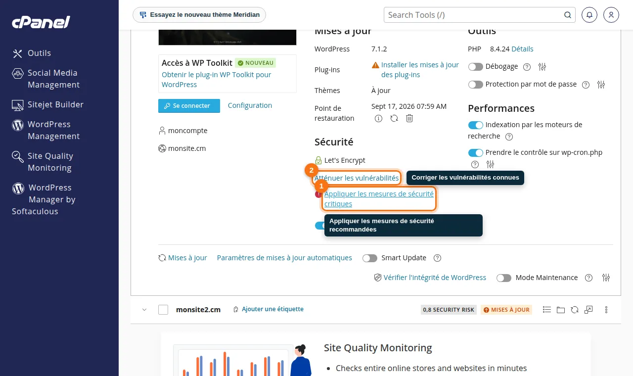 cPanel → WP Toolkit