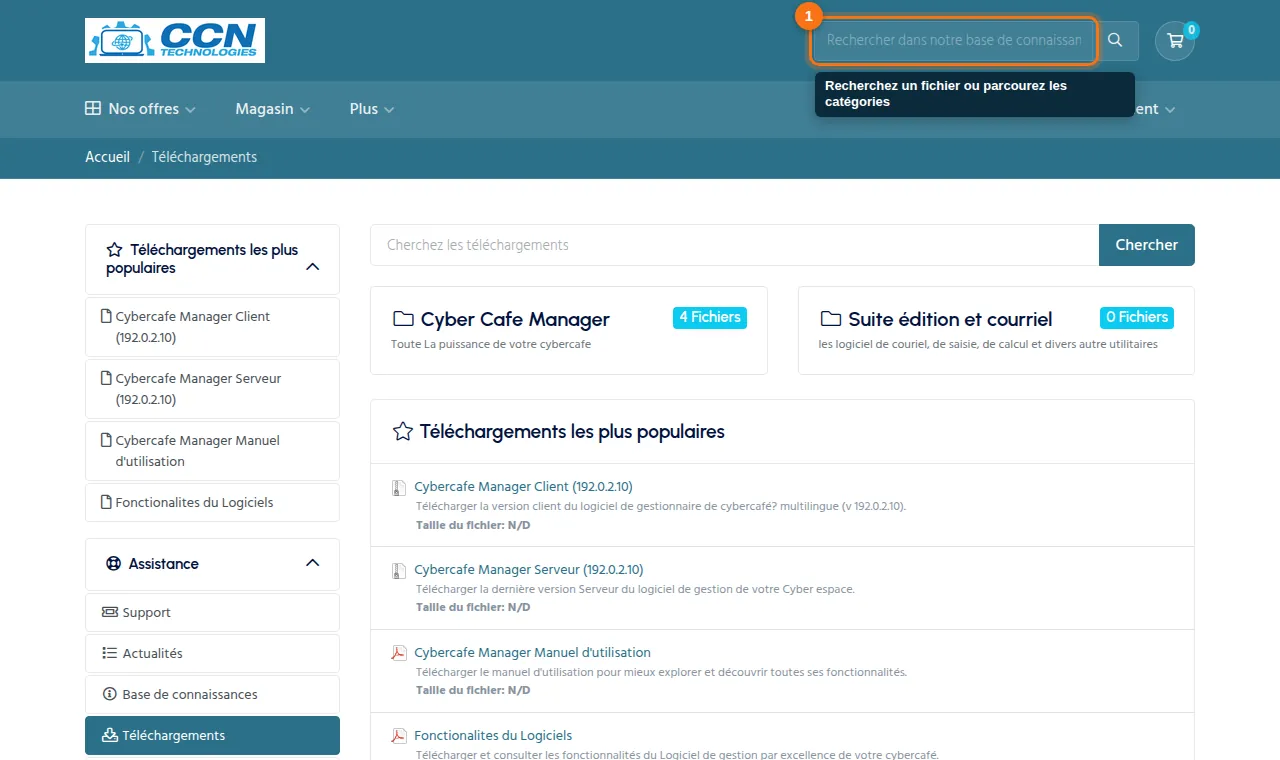 La page Téléchargements
