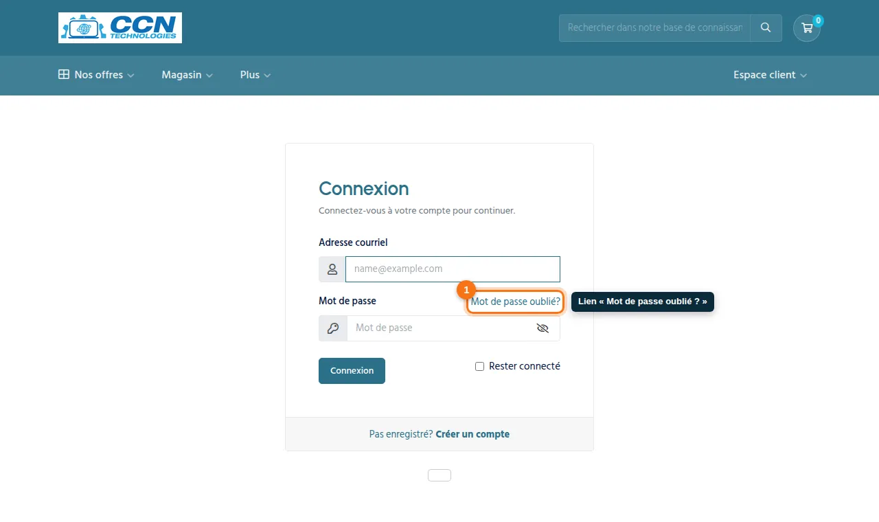Sur la page de connexion, cliquez sur « Mot de passe oublié ? ».