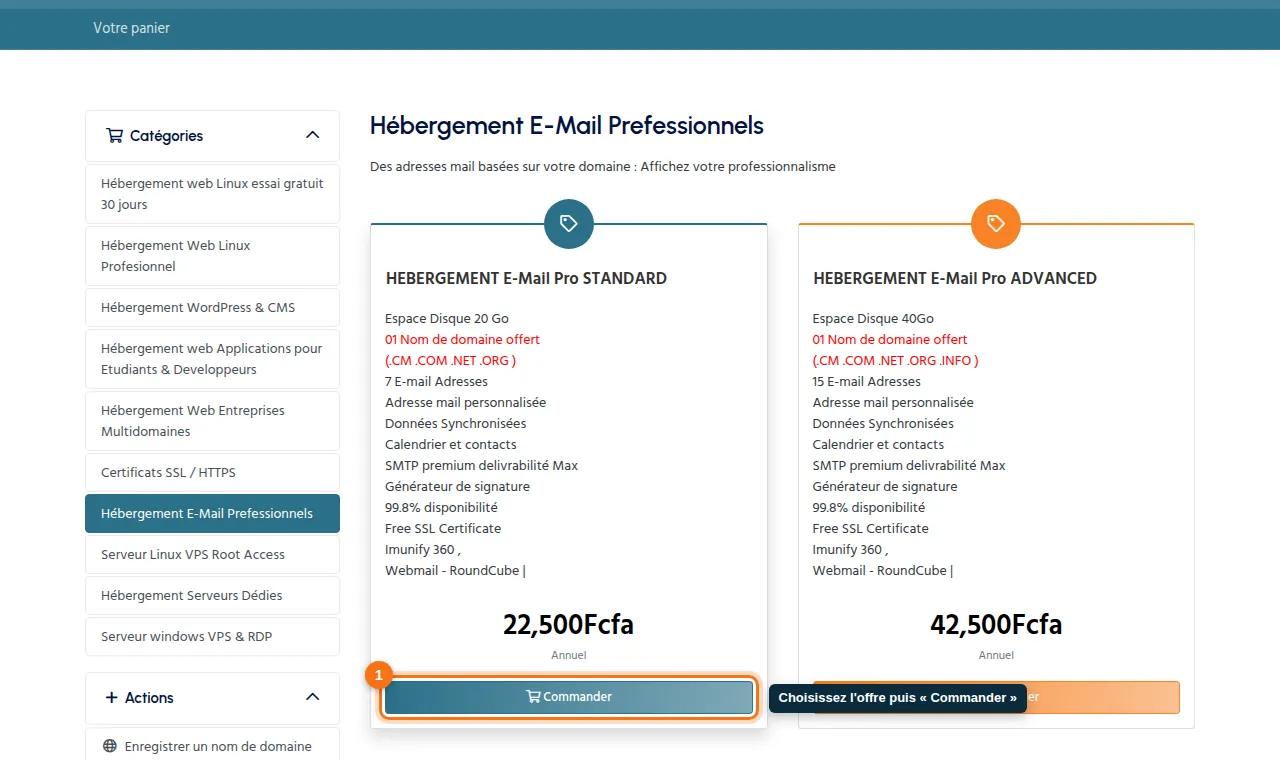 Les offres E-mail professionnel dans le magasin