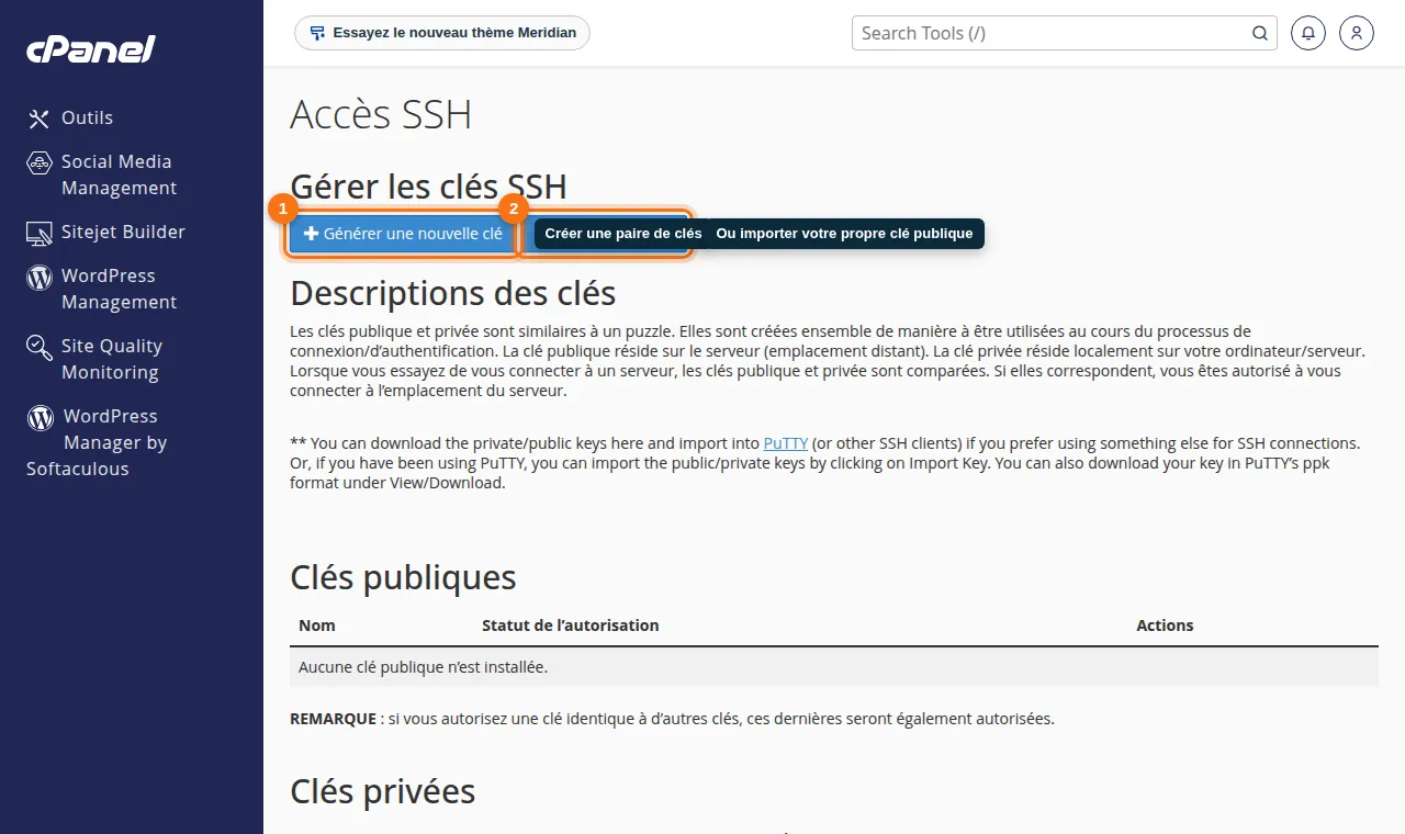 Générer une nouvelle clé