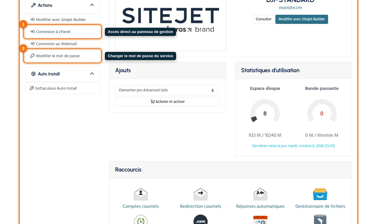 Mes services → cliquez sur le service
