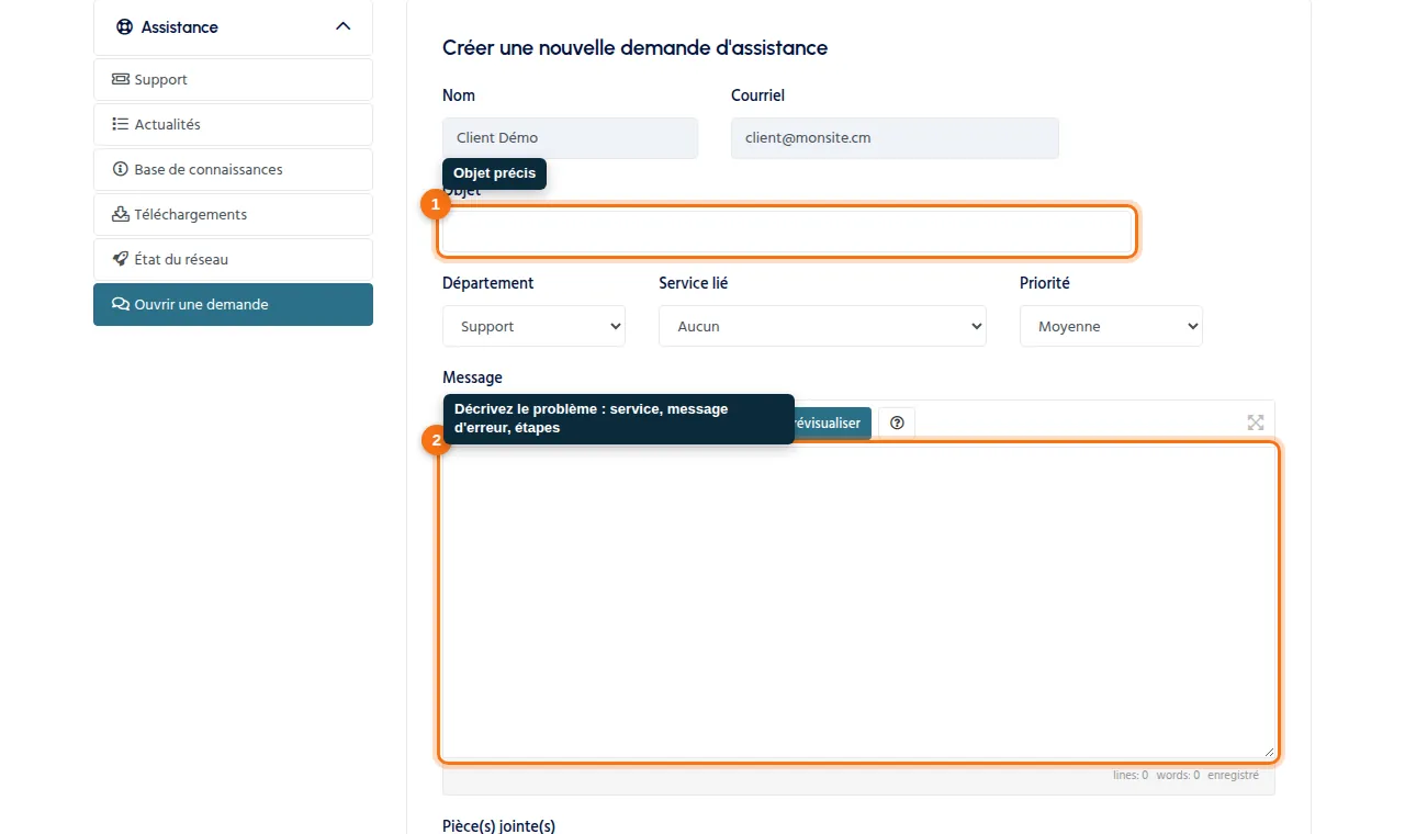 Indiquez la facture concernée et le motif de votre demande de remboursement.